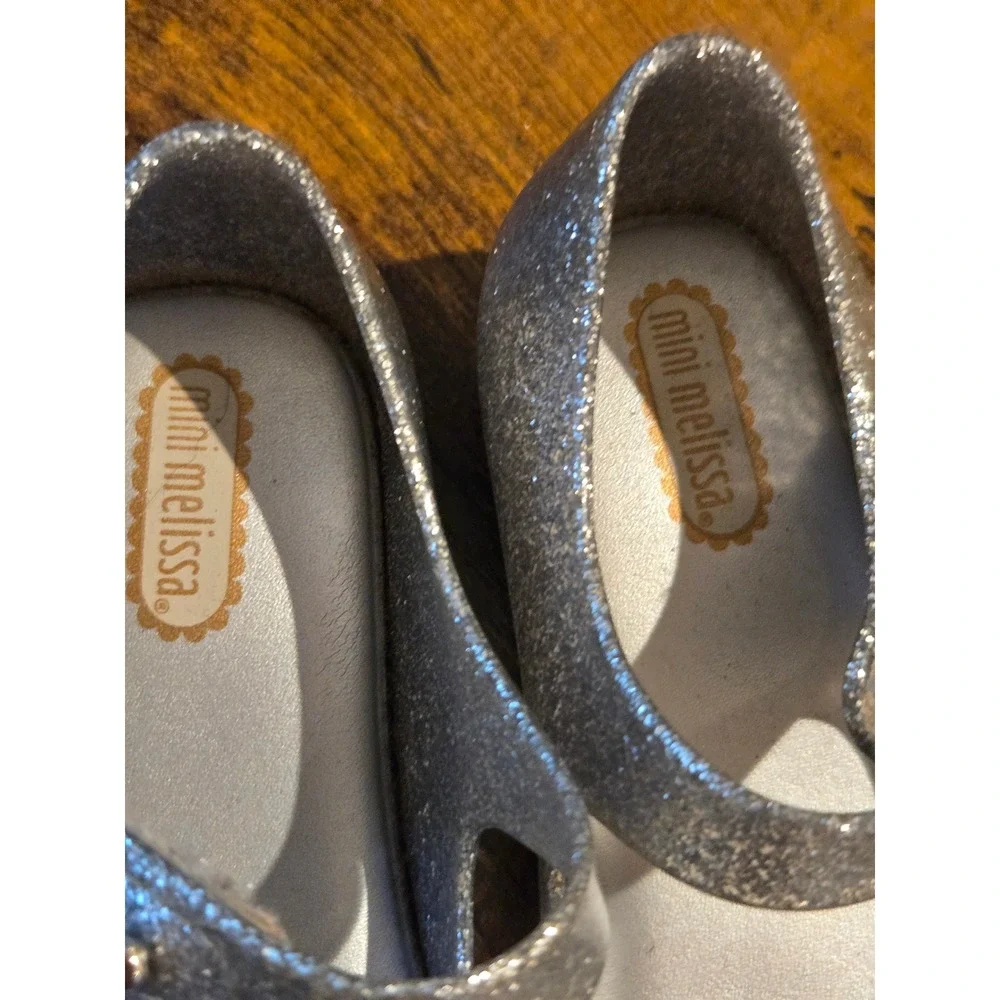 Mini Melissa Silver Glitter Butterfly Mary Jane Jelly Shoes Toddler Size 8c‎ US